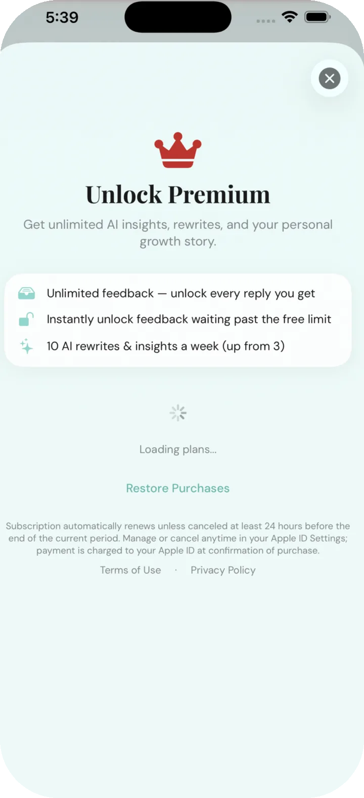 Unlock Premium screen